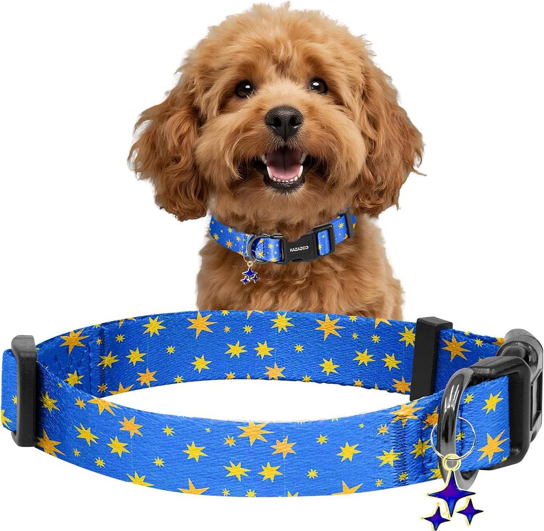 2 x Kazazoo Dog Collar Cute and Soft Nylon Puppy Collar for Boy and Girl, Adjustable Dog Collars for Small Medium Dogs, Blue Sky-S
