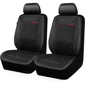 CAR PASS Quilting Leather Seat Cover Two Front Seats Only, Universal Fit Automotive Front Seat Covers Waterproof Deluxe PU Premium Vinyl Luxury for Cars Sedan Van SUV Airbag Compatible 2 Pieces,Black