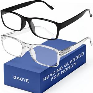 Gaoye 2-Pack of Reading Glasses - Blue-Light Filter, UV Protection - Readers with Rectangle Frames (Black + Clear)