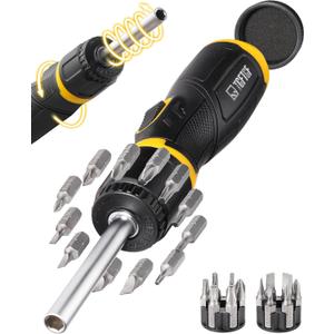 13 IN 1 Magnetic Ratcheting Screwdriver, 5X Speed Drive, 12PCS Bits Included,Torx PH SL, Ergonomic Handle Design with Adjustable Angle, End Storage Cap, for Motorcycle,Bicycle, Home Maintenance