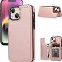 Wallet Case Compatible with iPhone 14, Slim Protective case with Card Holder,Premium PU Leather Kickstand Card Slots Case with a Screen Protective Glass for iPhone 14(6.1")-Rose Gold