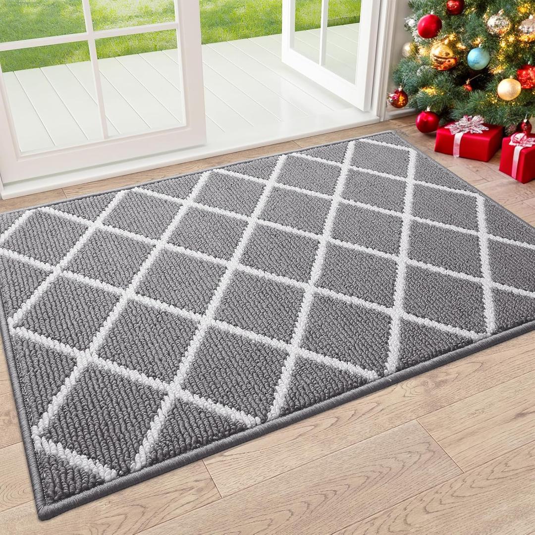 Finchitty Indoor Door Mat, Dirt Resistant and Absorbent, Low-Profile, Non-Slip, Washable Inside Floor Mats for Front Door, Back, and Entrance, 36" x 24", Grey