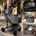 Pet Stroller for Small & Medium Pets, 3-in-1 Dog Stroller with Detachable Carrier & Car Seat, 50 lbs Capacity for 1 Medium or 2 Small Pets, Aluminum Frame, Spring Damping System, Dual Brake, Grey