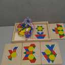 Melissa & Doug Pattern Blocks and Boards with 120 Multi-Colored Wooden Shape Tiles, 5 Double-Sided Puzzle Boards, Tangram Puzzles, Montessori Toys for Girls & Boys