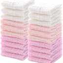 Breling 20 Pcs Baby Muslin Washcloth 12 x 12 Inch 100% Cotton Soft and Absorbent Muslin Washcloth Burp Cloth Wipe Newborn Face Towel for Baby Boy Girl Sensitive Skin(Powder Pink, White, Pink)