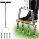 Lawn Core Aerator Tool Coring Grass Aerator Lawn Tool 4 Hollow Tines for Efficient Aeration Heavy Duty Steel Manual Plug Aerator for Lawn Care/Yard Soil Loosening/Grass Maintenance(Silvery)
