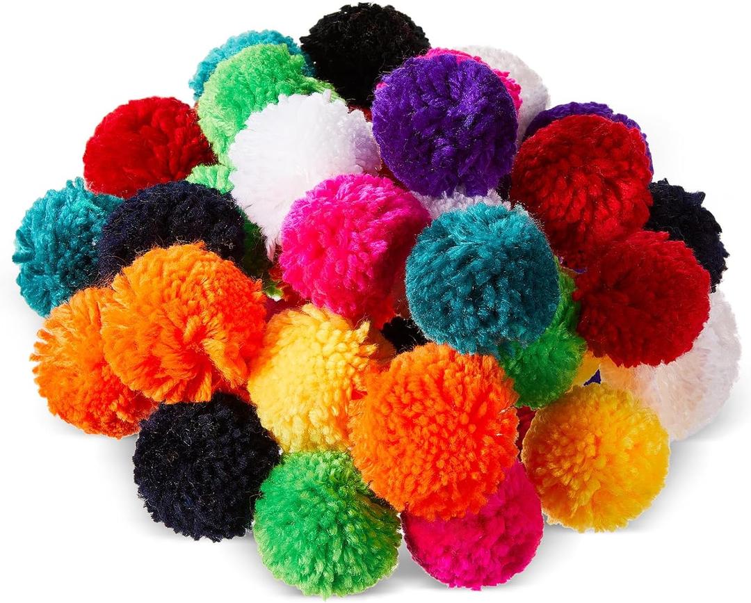 Gemscream 100 Pcs Large Yarn Pom Poms for Crafts 3 Inch Acrylic Yarn Balls Fuzzy Pompoms for Christmas DIY Hats Handmade Arts Holiday Xmas Party Hanging Decorations (Multi Colors)