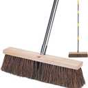 NICOFPHY 18" Push Broom Outdoor Heavy Duty - 65" Long Handle Large Wide Shop Broom, Commercial Stiff Palmyra Bristle Outside Broom Brush for Sweeping Concrete Floor, Garage, Patio, Shop, Yard, Lawn