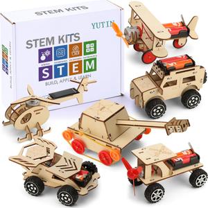 Yutin STEM Kits for Kids Age 8-10 10-12, 6 Set Wood Building Projects Crafts Science Model Car Kits for Kids Age 8-12, Wooden 3D Puzzles, STEM Toys for Boys 7 8 9 10 12 13 Year Old Birthday Gifts