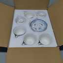 fanquare 5 Ounces Blue Rose Tea Cup Set of 6, Gold Trimmed Porcelain Coffee Cups for Party Home, Vintage British Afternoon Cup and Saucers