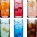 Physkoa Colored Ribbed Drinking Glasses Set of 6 - Vintage Highball Glasses Colorful,Embossed Ribbed Design Tumbler Glass for Cocktail,Juice,Mixed Drinks,Water,Holiday Party Supplies Gifts