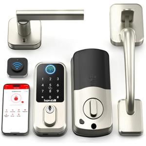 WiFi Fingerprint Smart Door Lock: Keyless Entry Door Lock Deadbolt with Handle,Hornbill Smart Locks for Front Door, Entry Door Keypad Lock Set, Electronic Digital Biometric Bluetooth Lock-Satin Nickel