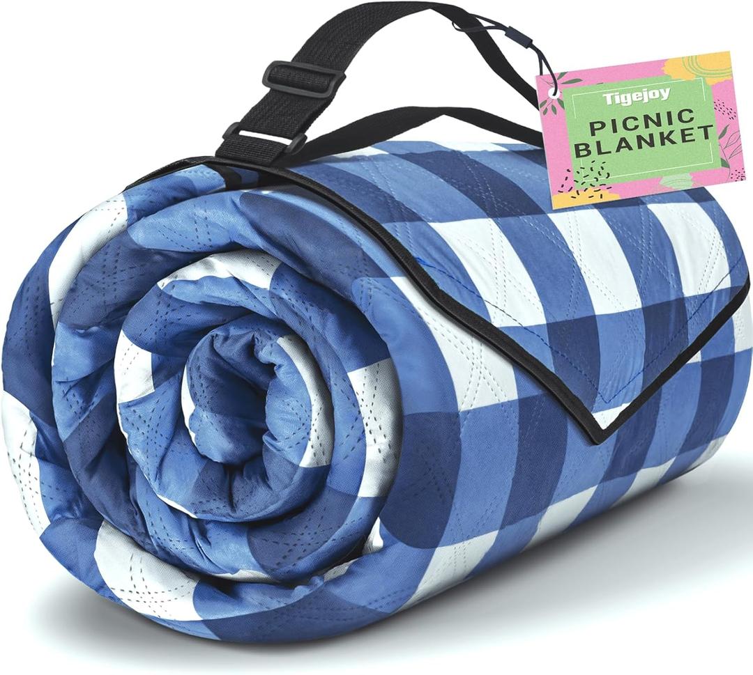 TigeJoy Extra Large Picnic Blanket Waterproof Foldable 80''x100'', Outdoor Picnic Mat Beach Blanket Sandproof for Park, Grass, Travel, Hiking, Camping Essentials, Gingham Picnic Blanket