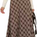 RIHOAS Long Plaid Skirt for Womens High Waist A line Flared Pleated Vintage Tartan Midi Skirts (XL)