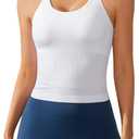 ATTRACO Women Ribbed Workout Crop Tops with Built in Bra Yoga Racerback Tank Top Tight Fit (8, White)