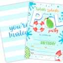 Pool Party Theme Birthday Party Invitation, Party Bash Invite Cards20 Count) With Envelopes, Fill In Style Invite Cards For Boys, Girls, Kids, Birthday Party Supplies-A39 (green white pool)