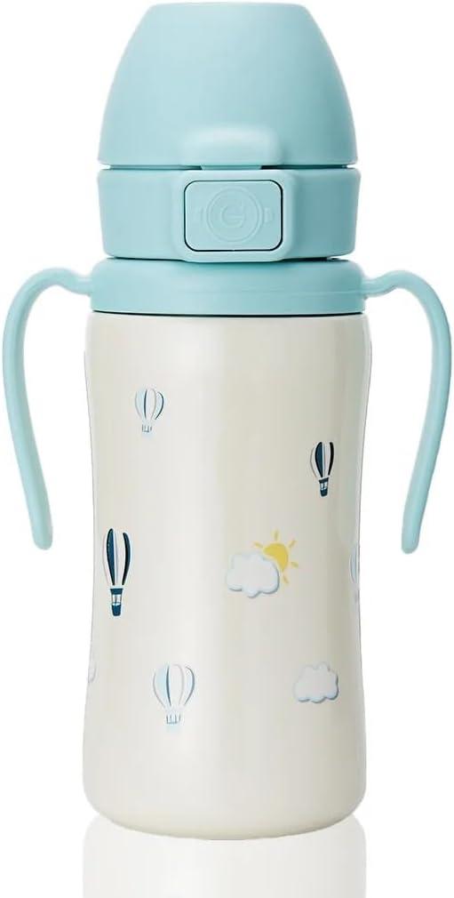 GROSMIMI Insulated 316 Stainless Steel Spill Proof Straw Cup, Water bottle with Flip Top for Toddlers, BPA Free (Air Balloon, 10Oz)