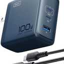 INIU for Macbook Pro Air Charger, 100W 3-Port PD Fast Charging, Compact Foldable Charger With USB C Cable, GaN Power Adapter For Mac Book, iPad, iPhone 17, Samsung S25, Switch, Camping, Business, Blue