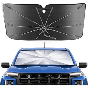 Portable Windshield Sunshade Umbrella for Chevrolet Silverado/GMC Sierra 1500 2500 3500 2019-2025, 2 in1 Ice Crystal Durable Compact Shade Umbrella UPF50+ UV Front Window Heat Insulation Protection