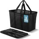 CleverMade EcoBasket 30L Collapsible Tote Basket 3 Pack  Reusable Grocery Tote That Stands Upright, Foldable Shopping Basket for Car Trunk Storage, Heavy Duty Utility Bag, 30 lb Capacity - Black