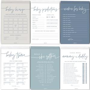 GardenCity Baby Shower Games for Boy - Set of 6 Baby Shower Games for 25 Guests, Double-Sided Thick Cards, Gender Neutral, Minimalist Blue