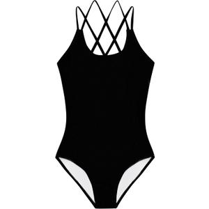 Kanu Surf Girls' Reese UPF 50 Beach Sport Criss-Cross One Piece Swimsuit (16, Solid Black)