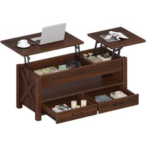 Seventable Coffee Table, 47.2" Lift Top Coffee Table with 2 Storage Drawers and Hidden Compartment, Farmhouse Center Table with Wooden Lift Tabletop, for Living Room,Espresso