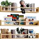 Fixwal Nursery Book Shelves, 23.6 Inch Floating Bookshelves for Wall Set of 3, Baby Nursery Decor, Solid Wood Wall Mounted Shelves for Books, Toys and Decor Storage (Natural Wood)
