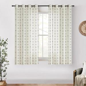 63 Inch Length Sheer Curtains for Living Room,Linen Floral Striped Pattern Farmhouse Bay Window Curtains 2 Panel Sets (Black)