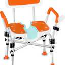 FSA/HSA Heavy Duty Shower Chair for Inside Shower, 500LBS Shower Chair with Arms Back, Padded Bath Seat with U-Shaped Cutout, Anti-Slip Adjustable Bath Stool for Seniors, Handicap, Pregnant, Orange