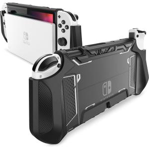 Mumba Dockable Case for Nintendo Switch OLED 2021, Blade Series TPU Grip Protective Cover Accessories Compatible with 7 Inch and Joy-Con Controller (Black)