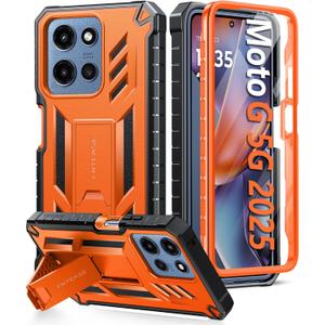 FNTCASE for Motorola Moto G-5G-2025 Case: Military Grade Drop Proof Protection Mobile Cover with Kickstand | Matte Textured Rugged Shockproof TPU | Protective Sturdy Phone Case - Orange