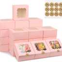 50 Pcs 6x6x3 Inches Bakery Boxes with Window, Pink Cookie Boxes for Gift Giving, Treat Boxes for Desserts, Macarons, Donuts, Pastries