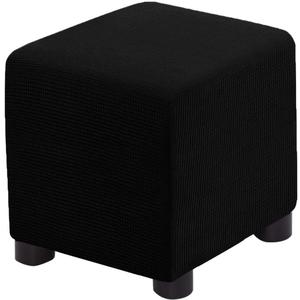 Ottoman Cover Square Folding Storage Ottoman Slipcovers Jacquard Stretch Cube Footrest Foot Stool Covers Protector with Elastic Band (Small,Black) (S- Length&Width:13-18"/Height:15-18")