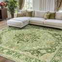 RELEANY Area Rugs 8'x10' Washable Non-Slip, Floral Vintage Distress Print Pattern Medallion Carpet for Living Room Bedroom Dining Room, Sage Green Yellow
