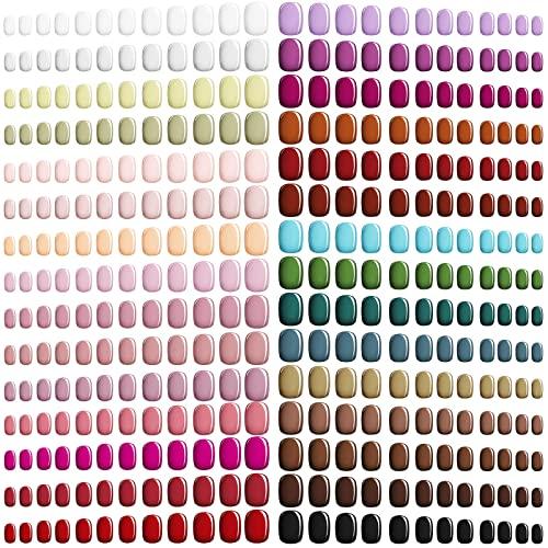 Honoson 720 Pieces Short False Nails Medium Square Artificial Fake Nails Full Cover Fingernails Coffin Press on Nails Glossy False Nails Tips for Women Girls DIY Nail(Elegant Colors)