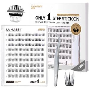 La Maesii Self Adhesive Eyelashes Kit, Natural Look 10-14mm Lash Clusters Kit Reusable Lash Clusters Pre-Glued DIY Eyelash Extensions, No Glue Needed, No Residue, Easy to Apply (Hybrid)
