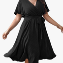 SCOMCHIC Womens Plus Size Wedding Guest Cocktail Midi Dress Summer Short Sleeve Wrap V Neck Belted A-Line Flowy Dress, 2XL