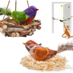 Potaroma Chirping Bird Cat Toys Pack of 2 Catnip SilverVine, Interactive Lifelike Tweets, Kitty Kitten Indoor Cat Kicker Exercise 3.5 Inches