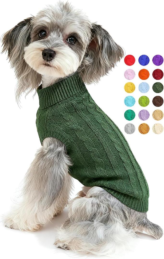 Dog Sweater for Small Medium Large Dogs - Warm Winter Turtleneck Knit Dog Sweaters Soft Pet Cat Clothes Christmas Coat Indoor Outdoor Use for Puppy Kitten Male Female Girl Boy Pets (Wood Green)