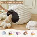 MEGO Fluffy Faux Rabbit Fur Bean Bag Chair Cover(No Filler), Ivory Shaggy Fuzzy Striped Stuffed Animal Storage Beanbag, 3FT Large Furry Ribbed Bean Bag Cover for Bedroom Living Room, Anti-Slip, Beige