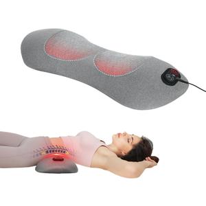 3 in 1 Lumbar Support Pillow, Electric Lower Back Massager for Pain Relief Deep Tissue, Back Stretcher with Heat, Vibration, Airbag Traction for Bed Office Chair - Wired Power