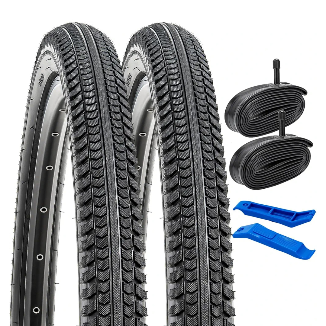 YUNSCM 24" Road Bike Tires 24X2.125/57-507 and 24" Heavy Duty Bike Tubes Schrader Valve AV32mm Compatible with 24x2.0 24x2.10 24 x 2.125 24x2.15 Bike Bicycle Tires and Tubes (Y-789)