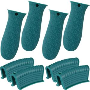 Patelai 8 Pcs Silicone Pot Holders Set Cast Iron Handle Cover Heat Resistant Pot Handle Covers Potholder Non Slip Reusable Pan Sleeve for Frying Pan Kitchen Supplies(Green)