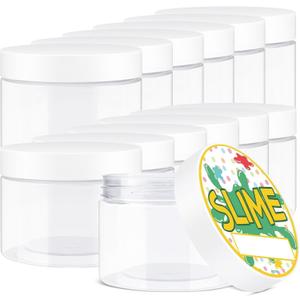 Opret 12 Pack 10oz Empty Slime Containers, Large Plastic Slime Jars with Lids and Labels Clear Storage Organizers for Slime Making, Food and Beauty Products, BPA Free