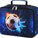 Kids Soccer Lunch Box Boys Girls Insulated Lunch Cooler Bag Reusable Lunch Tote Kit for School Travel (Soccer Blue)