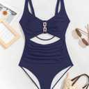 One Piece Swimsuit for Women Tummy Control Ruched Bathing Suit V Neck Cutout Slimming Swimwear (X-Large)