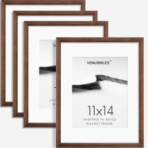 11x14 Picture Frame Set of 4 Natural Solid Walnut Photo Frames with 8x10 Removable Mat Wall Hanging Large Handcrafted Frame with HD Plexiglass Wall and Tabletop Display Large Poster Frame (11X14,4P)