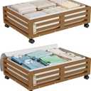 Wisuce Bamboo Under Bed Storage Containers- Underbed Organizer with Wheels with Large Dust Bag,Sturdy Wood Rolling Under the Bed Shoe Storage Organizer Drawer 2 Packs (Walnut, Small)