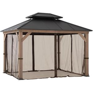 Sunjoy Replacement Mosquito Netting Panels,Waterproof 4-Panels Screen Walls for 10 x 12 ft Gazebo, Patio & Backyard Protection, Brown